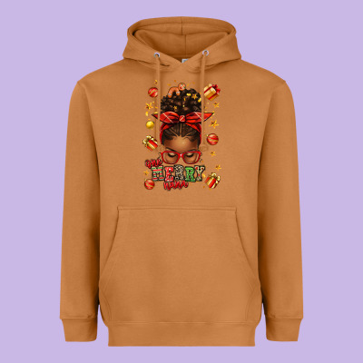 One Merry Nana Christmas Afro Messy Bun Heavyweight Hoodie Designed By Texasbilliewilder