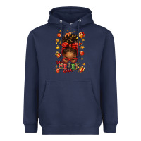 Navy one merry nana christmas afro messy bun Heavyweight Hoodie - texasbilliewilder