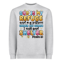 Heather Grey god is my refuge and my fortress under his wings Heavyweight Sweatshirt - MaliasSmallBusiness