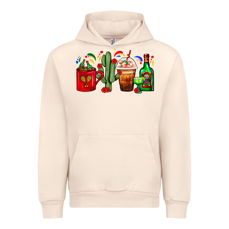 Mexico Coffee Cups With Cactus And Tequila Bottle Urban Hoodie by FaDigitalArtStudio | Teevron