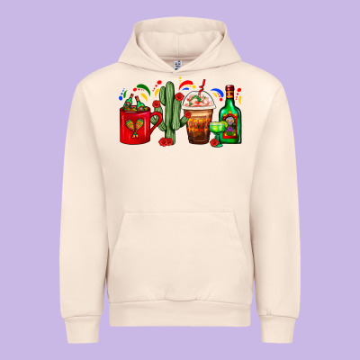 Mexico Coffee Cups With Cactus And Tequila Bottle Urban Hoodie Designed By Fadigitalartstudio