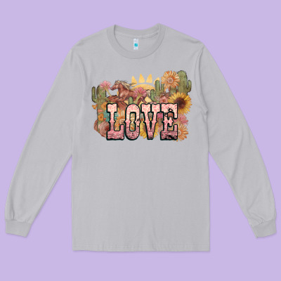 Love Horse Western Floral Long Sleeve Tee Designed By Nancycooperartshop