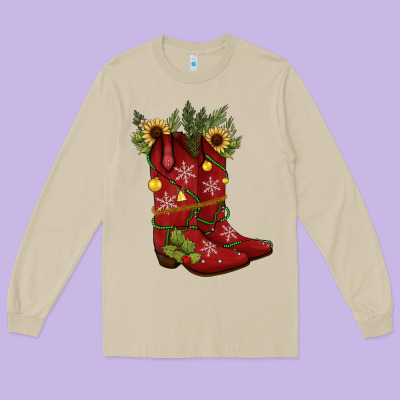 Christmas Boots Long Sleeve Tee Designed By Jahusdesignshop
