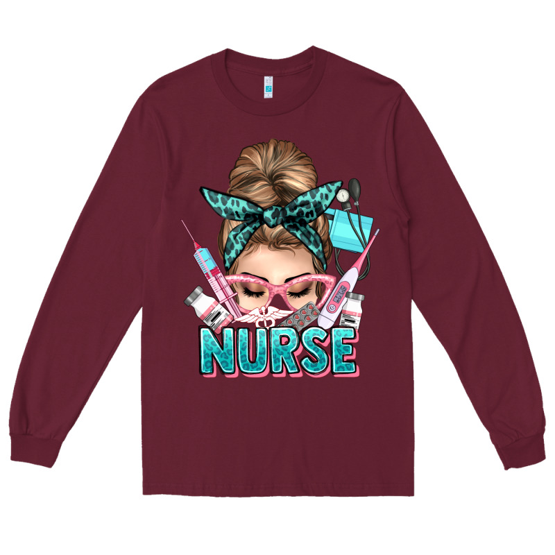 Nurse Life Messy Bun Long Sleeve Tee by NancyCooperArtShop | Teevron