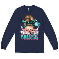 Navy nurse life messy bun Long Sleeve Tee - NancyCooperArtShop