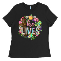 Black He lives Easter with flowers Ladies Tee - Neo Western