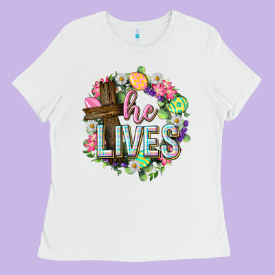 He Lives Easter With Flowers Ladies Tee Designed By Neo Western