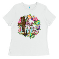 White He lives Easter with flowers Ladies Tee - Neo Western