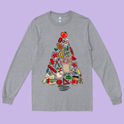 Teacher Christmas Tree Long Sleeve Tee Designed By Maliassmallbusiness