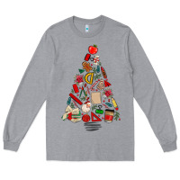 Heather Grey teacher christmas tree Long Sleeve Tee - MaliasSmallBusiness