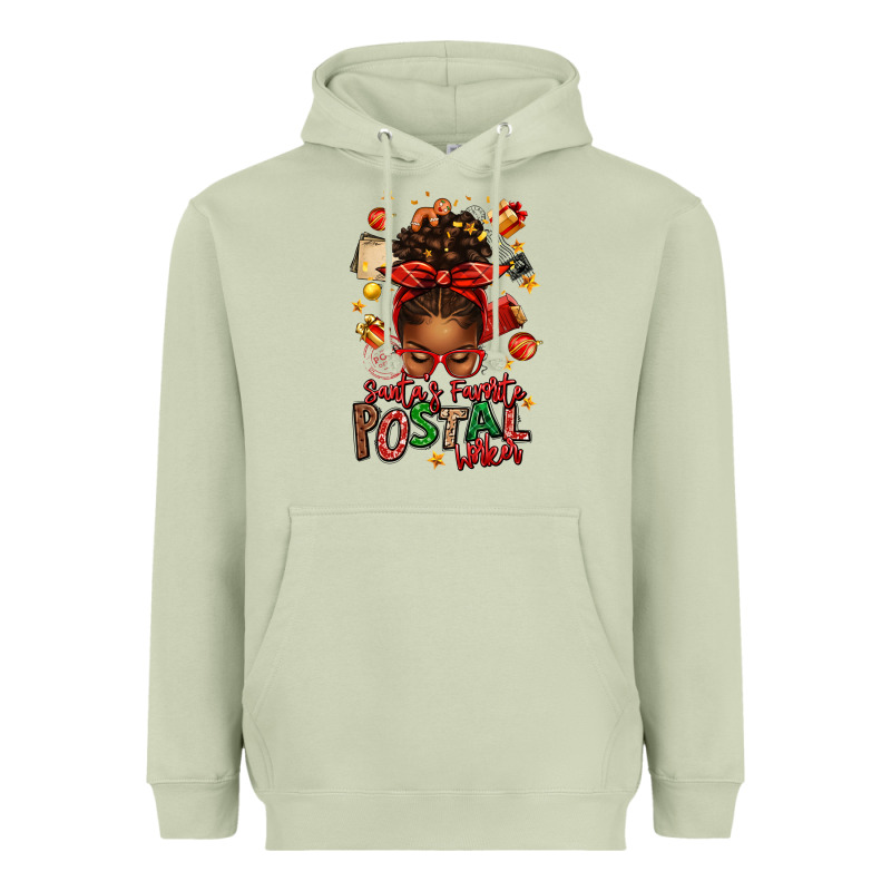 Santas Favorite Postal Worker Afro Messy Bun Heavyweight Hoodie by texasbilliewilder | Teevron