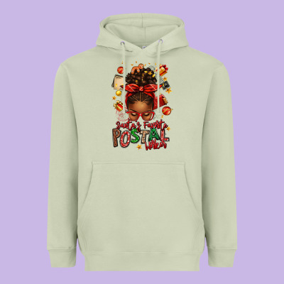 Santas Favorite Postal Worker Afro Messy Bun Heavyweight Hoodie Designed By Texasbilliewilder