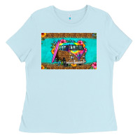 Baby Blue hippie van floral skinny metal can holder Ladies Tee - HRA Design Shop