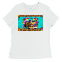 White hippie van floral skinny metal can holder Ladies Tee - HRA Design Shop