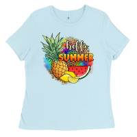 Baby Blue hello summer pineapple Ladies Tee - JahusDesignShop