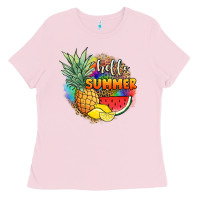 Bubblegum Pink hello summer pineapple Ladies Tee - JahusDesignShop