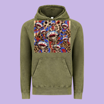 American Flag Lips Leopard Vintage Hoodie Designed By Nancycooperartshop
