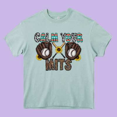 Calm Your Mits Baseball Heavy Core Tee Designed By Cowhidedigitalart
