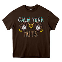 Chocolate Brown calm your mits baseball Heavy Core Tee - CowhideDigitalArt