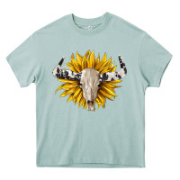 Arona cowhide bull skull and sunflower Heavy Core Tee - BarkalooDesign