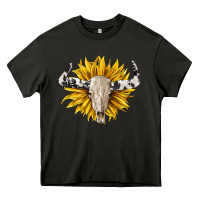 Asphalt cowhide bull skull and sunflower Heavy Core Tee - BarkalooDesign