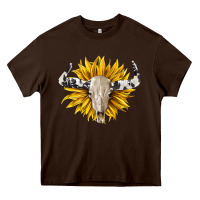 Chocolate Brown cowhide bull skull and sunflower Heavy Core Tee - BarkalooDesign
