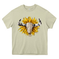 Mossy cowhide bull skull and sunflower Heavy Core Tee - BarkalooDesign