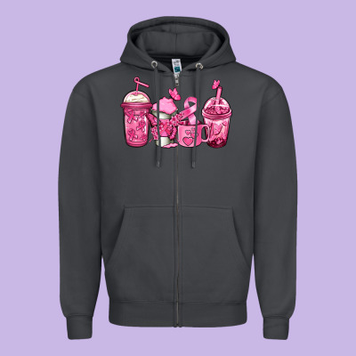 Breast Cancer Coffee Zipper Hoodie Designed By Jasminsmagicworld