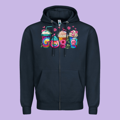 Tie Dye Hippie Coffee Cups Zipper Hoodie Designed By Jasminsmagicworld