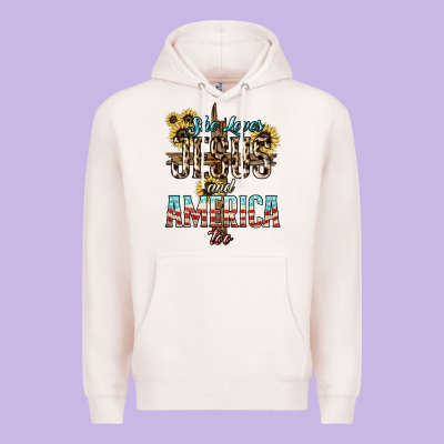 She Loves Jesus And America Too Sunflower Premium Hoodie Designed By Howdyjamesfarm