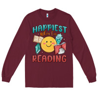 Burgundy happiest when i'm reading Long Sleeve Tee - MaliasSmallBusiness