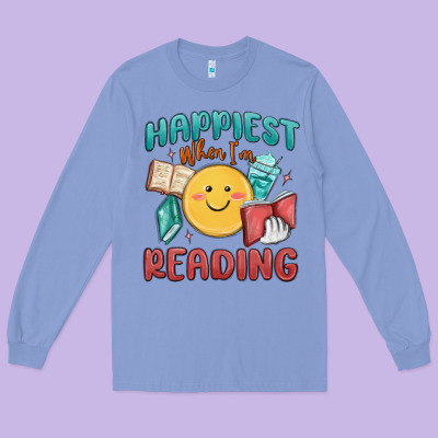 Happiest When I'm Reading Long Sleeve Tee Designed By Maliassmallbusiness