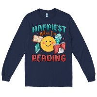 Navy happiest when i'm reading Long Sleeve Tee - MaliasSmallBusiness