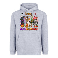 Heather Grey happy hallothanksmas dogs Heavyweight Hoodie - texasbilliewilder