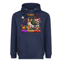 Navy happy hallothanksmas dogs Heavyweight Hoodie - texasbilliewilder
