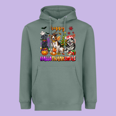Happy Hallothanksmas Dogs Heavyweight Hoodie Designed By Texasbilliewilder