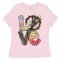 Bubblegum Pink Love crown of thorns Easter Day Ladies Tee - CowGirlArtShop