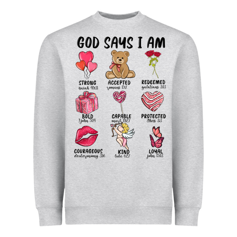 God Says I Am Valentine's Day Heavyweight Sweatshirt by MaliasSmallBusiness | Teevron