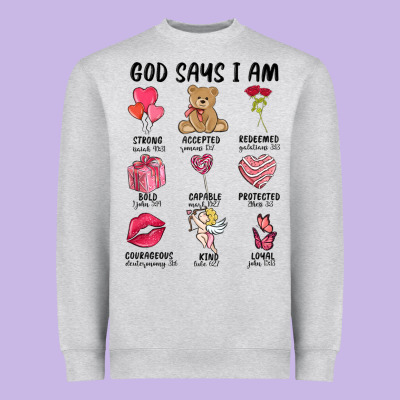 God Says I Am Valentine's Day Heavyweight Sweatshirt Designed By Maliassmallbusiness