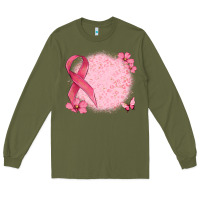 Army Green customized breast cancer ribbon and background Long Sleeve Tee - MaliasSmallBusiness