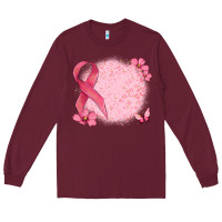 Burgundy customized breast cancer ribbon and background Long Sleeve Tee - MaliasSmallBusiness