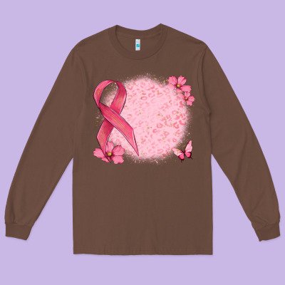 Customized Breast Cancer Ribbon And Background Long Sleeve Tee Designed By Maliassmallbusiness
