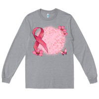 Heather Grey customized breast cancer ribbon and background Long Sleeve Tee - MaliasSmallBusiness