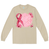 Mushroom customized breast cancer ribbon and background Long Sleeve Tee - MaliasSmallBusiness