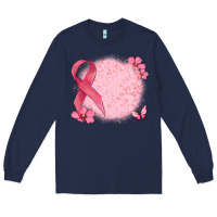 Navy customized breast cancer ribbon and background Long Sleeve Tee - MaliasSmallBusiness