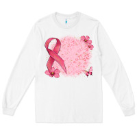 White customized breast cancer ribbon and background Long Sleeve Tee - MaliasSmallBusiness