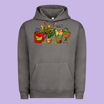 Mexico Coffee Cups With Cactus Sombrero And Maraca Urban Hoodie Designed By Fadigitalartstudio
