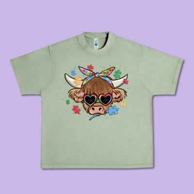 Autism Awareness Cow Urban Heavy Tee Designed By Maliassmallbusiness