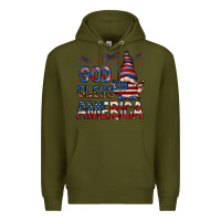 Army Green God Bless America with gnome 4th of july Premium Hoodie - HowdyJamesFarm