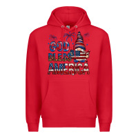 Red God Bless America with gnome 4th of july Premium Hoodie - HowdyJamesFarm